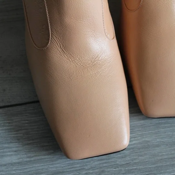 Fendi Ffreedom Karligraphy Blush Beige Leather Square Toe Ankle Boots. With